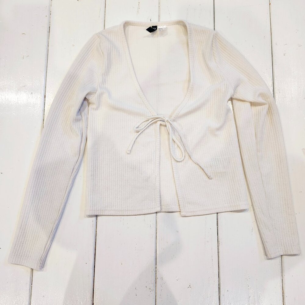 DIVIDED by H&M Cream/White Long Sleeve Tie Front Cardigan Women's Size XS